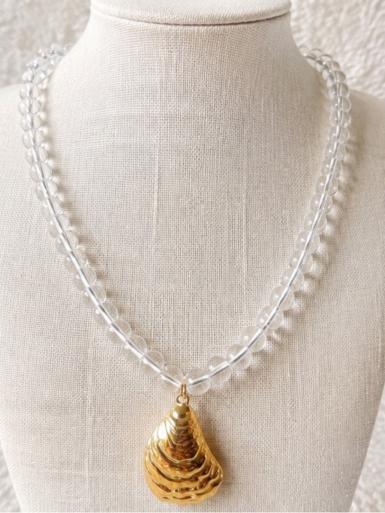 Mayamar Jewelry - New mayamar clear beaded 24kt Gold dipped Shell Pendant Necklace